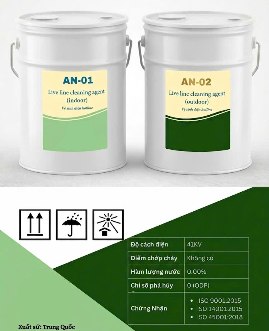 VỆ SINH HOTLINE BẰNG DUNG DỊCH CÁCH ĐIỆN VÀO THIẾT BỊ ĐANG MANG ĐIỆN (AN-01 và AN-02)