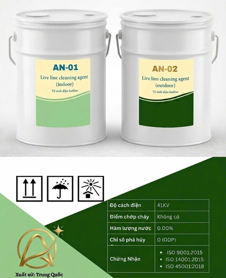 VỆ SINH HOTLINE BẰNG DUNG DỊCH CÁCH ĐIỆN VÀO THIẾT BỊ ĐANG MANG ĐIỆN (AN-01 và AN-02)